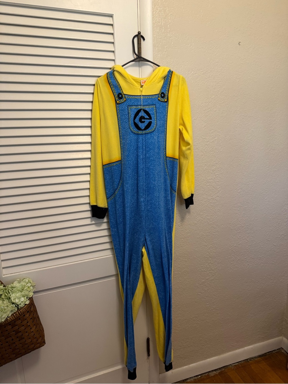 Yellow and Blue Minion-Inspired One-Piece Hooded Onesie